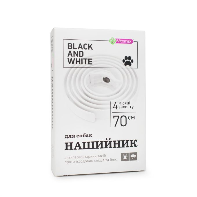 Противопаразитарный ошейник Black&White для крупных пород собак от блох и клещей, белый (70см)