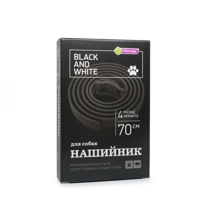 Противопаразитарный ошейник Black&White для крупных пород собак от блох и клещей, черный (70см)